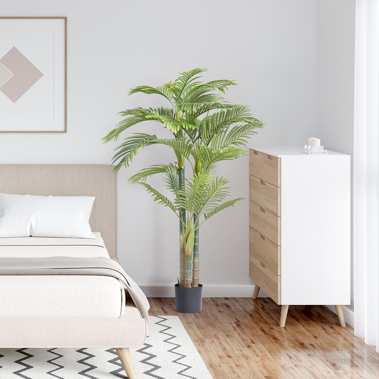 VEVOR Artificial Gold Cane Palm Tree, 2m Tall Faux Plant, PE Material & Anti-Tip Tilt Protection Low-Maintenance Plant, Lifelike Green Fake Tree for Home Office Warehouse Decor Indoor Outdoor