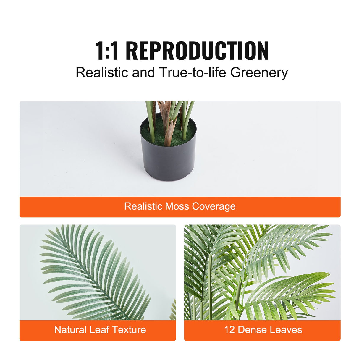 VEVOR Artificial Palm Tree, 1.8mTall Faux Plant, Secure PE Material & Anti-Tip Tilt Protection Low-Maintenance Plant, Lifelike Green Fake Tree for Home Office Warehouse Decor Indoor Outdoor