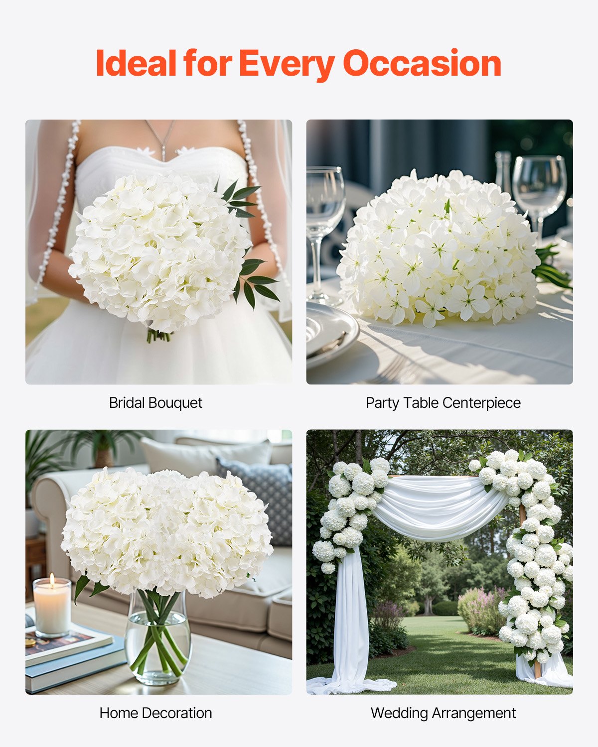 Artificial Flowers, 105 pcs Real Looking White Silk Fake Hydrangea Bulk, White Faux Bridal Shower with Stems for DIY Wedding Bouquets, Home Centerpieces Arrangements, Party Tables Decorations