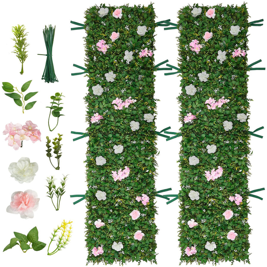 Artificial Luxury Flower Wall Backdrop, 2 PCS, Each Panel 61 x 243.8 cm, Gorgeous 3D Silk Floral Backdrop Pet Friendly, Easy Installation Flower Wall Panel for Wedding, Event, Party, Home Decor