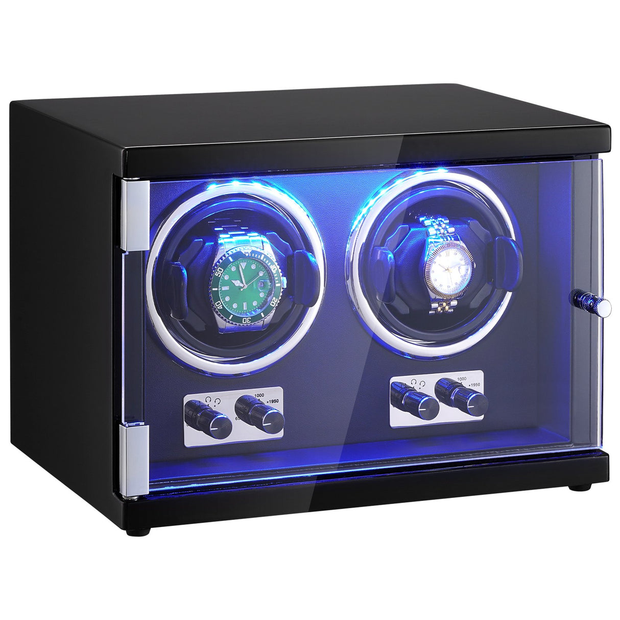 VEVOR Watch Winder, Dual Watch Winder for Men's and Women's Automatic Watch, with 2 Super Quiet Japanese Mabuchi Motors, Blue LED Light and Adapter,