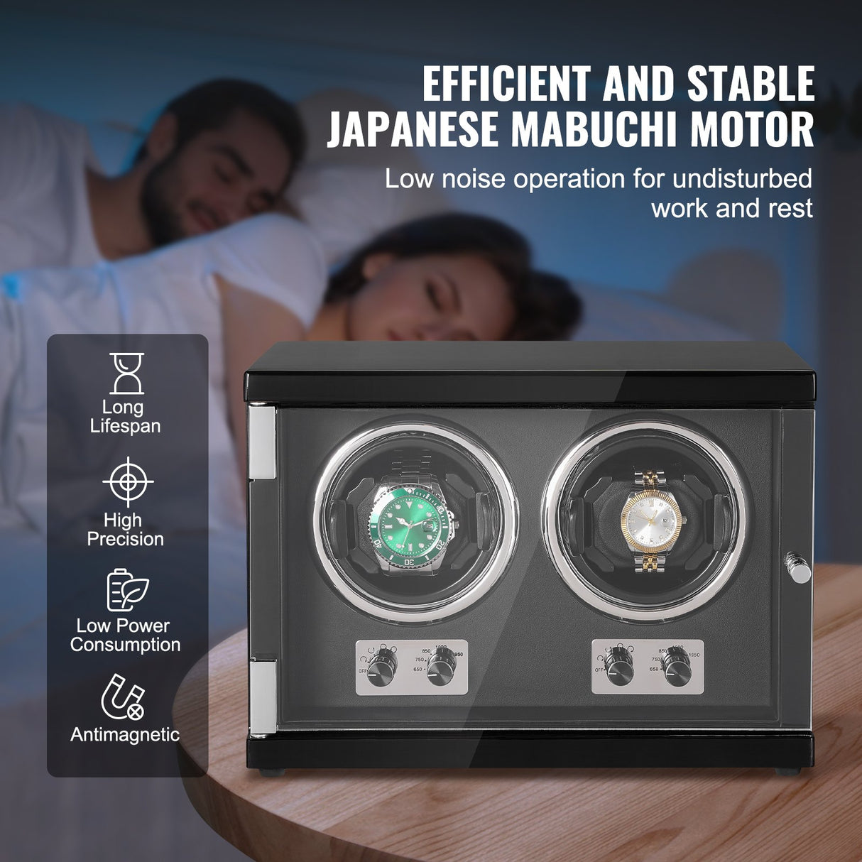 VEVOR Watch Winder, Dual Watch Winder for Men's and Women's Automatic Watch, with 2 Super Quiet Japanese Mabuchi Motors, Blue LED Light and Adapter,