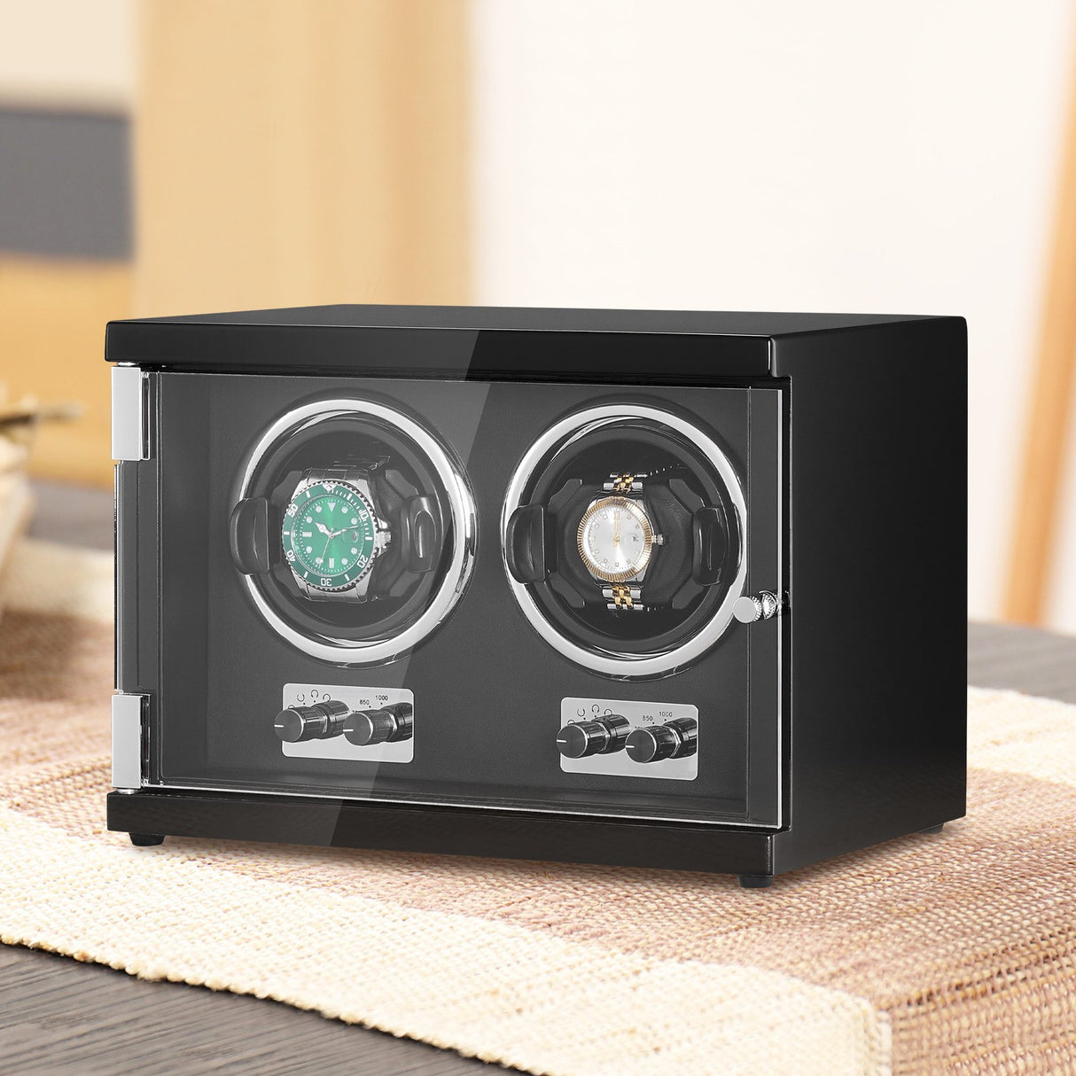 VEVOR Watch Winder, Dual Watch Winder for Men's and Women's Automatic Watch, with 2 Super Quiet Japanese Mabuchi Motors, Blue LED Light and Adapter,
