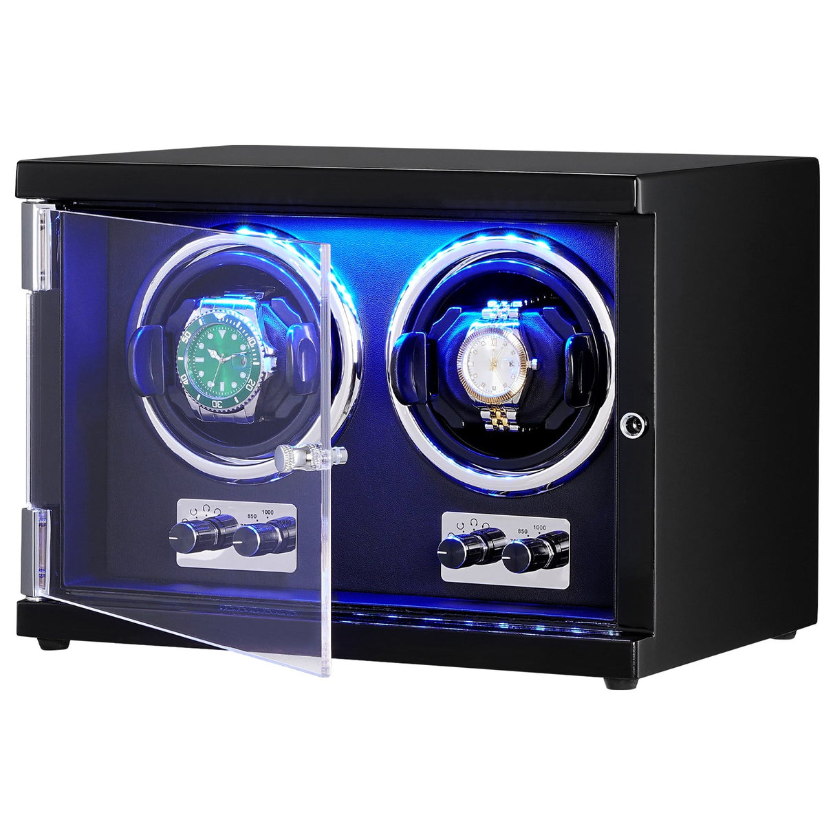VEVOR Watch Winder, Dual Watch Winder for Men's and Women's Automatic Watch, with 2 Super Quiet Japanese Mabuchi Motors, Blue LED Light and Adapter,