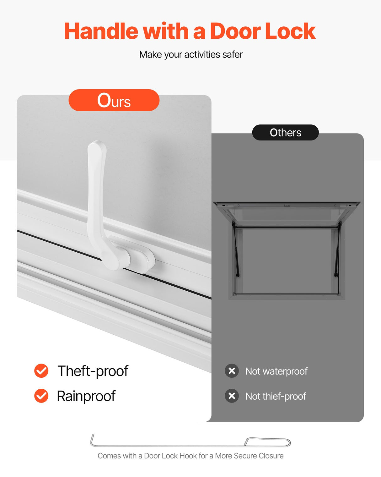 VEVOR Concession Window 1346x838 mm, Aluminum Alloy Service Window for Food Truck, Up to 85 Degrees Stand Serving Window with 4 Sliding Windows, Awning Door, and Drag Hook, for Concession Trailers