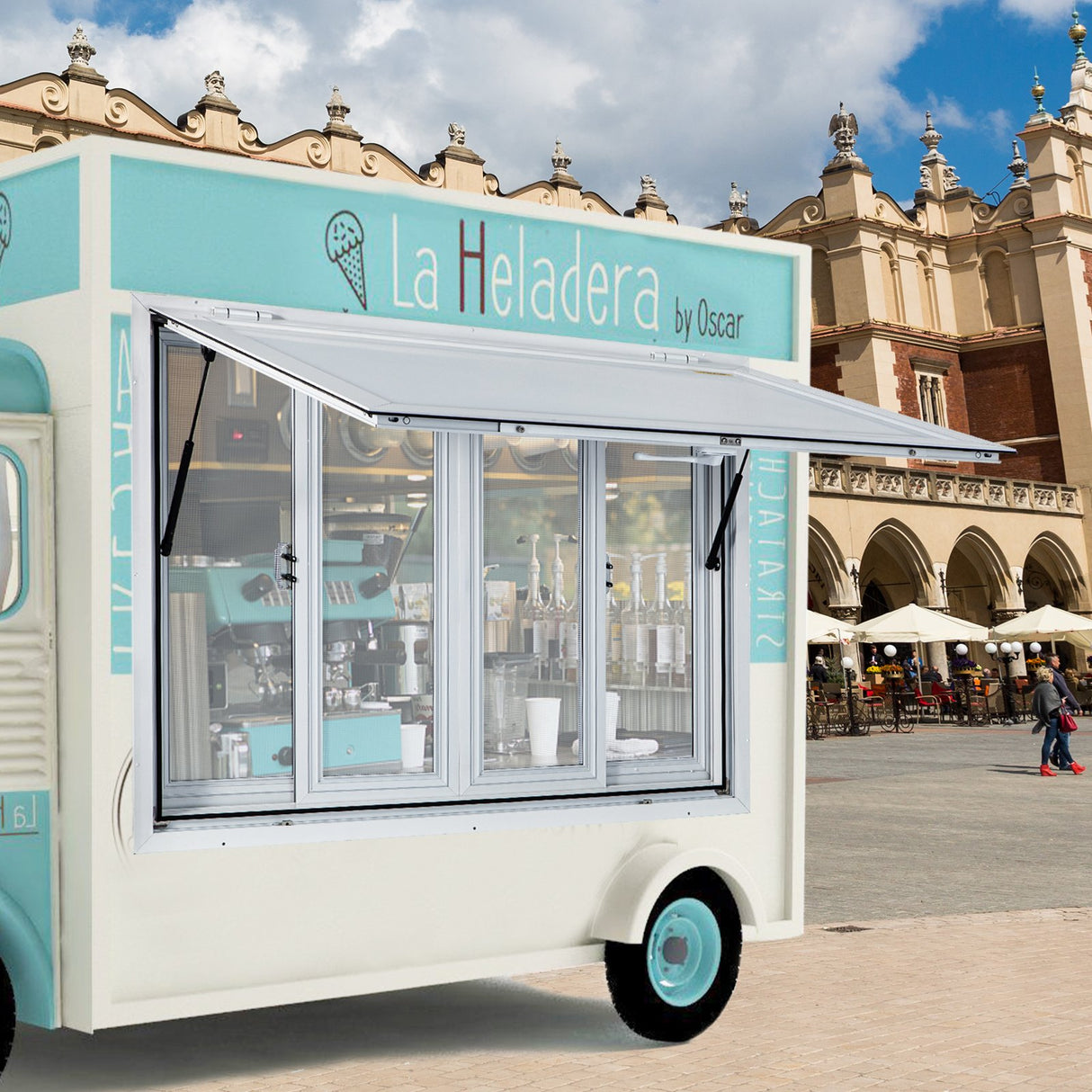 VEVOR Concession Window, 91.4 x 91.4 cm Aluminum Alloy Food Truck Service Window with 4 Horizontal Sliding Screen Windows & Awning Door & Drag Hook,
