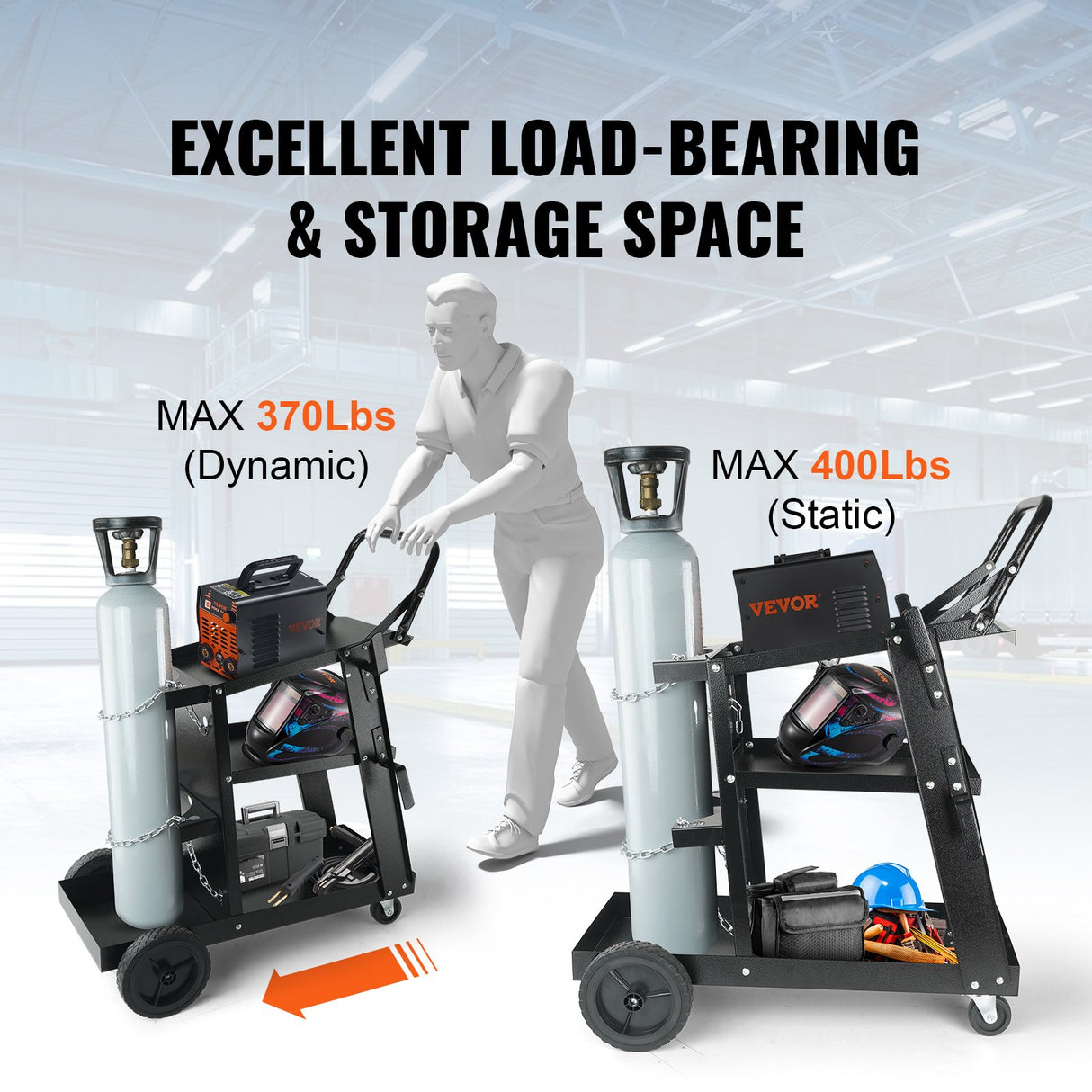 VEVOR Welding Cart, 3-Tier Welder Cart Heavy Duty with 400 Lbs Weight Capacity, 360° Swivel Wheels,