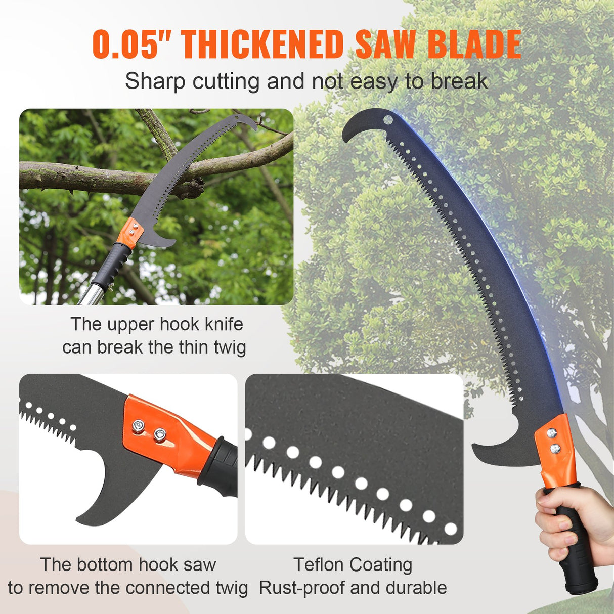 VEVOR Manual Pole Saw, 2.24 m-8.24 m Extendable Tree Pruner, Sharp Steel Blade High Branches Trimming, Manual Branch Trimmer with Lightweight 8