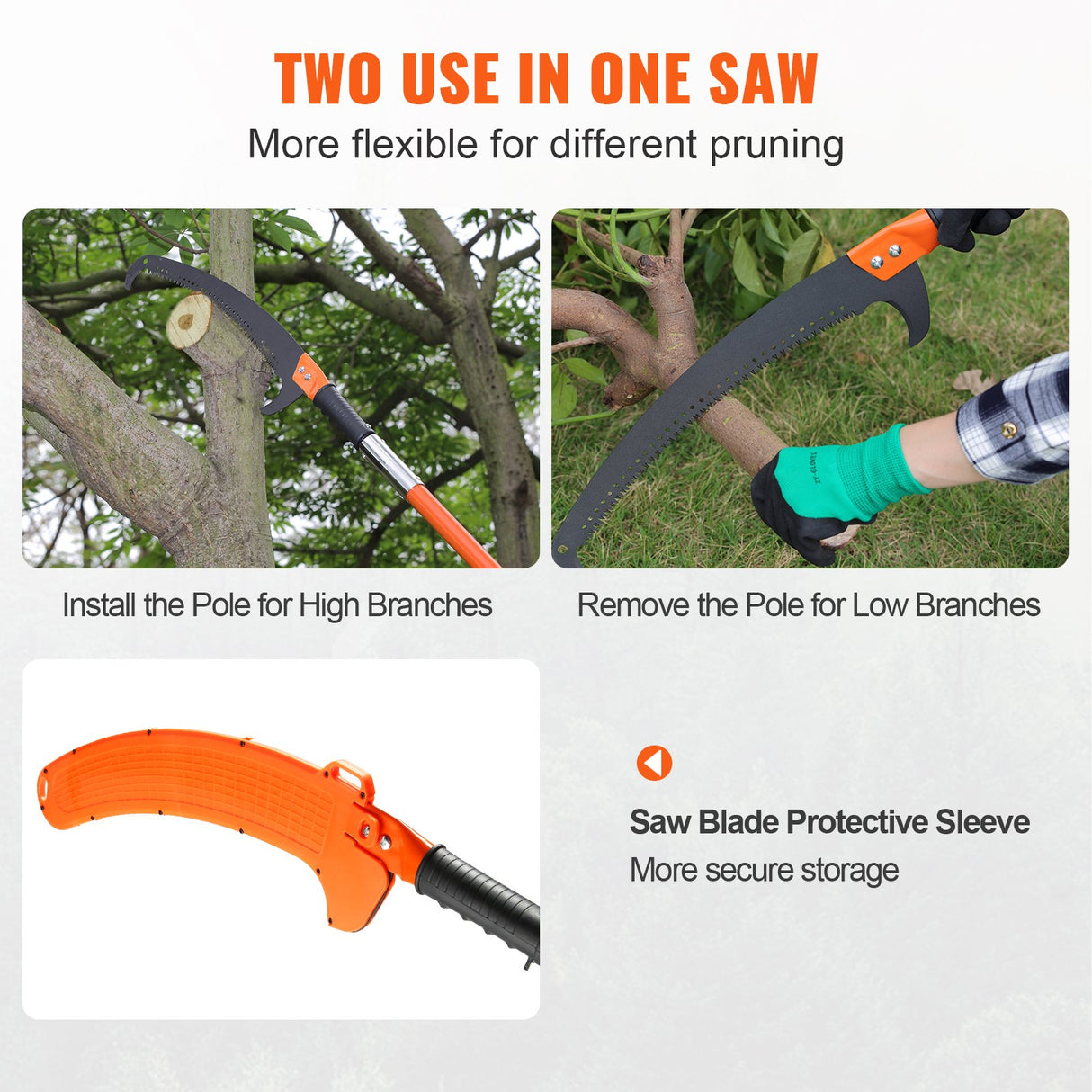 VEVOR Manual Pole Saw, 2.24 m-8.24 m Extendable Tree Pruner, Sharp Steel Blade High Branches Trimming, Manual Branch Trimmer with Lightweight 8 Fiberglass Handles, for Pruning Palms and Shrubs