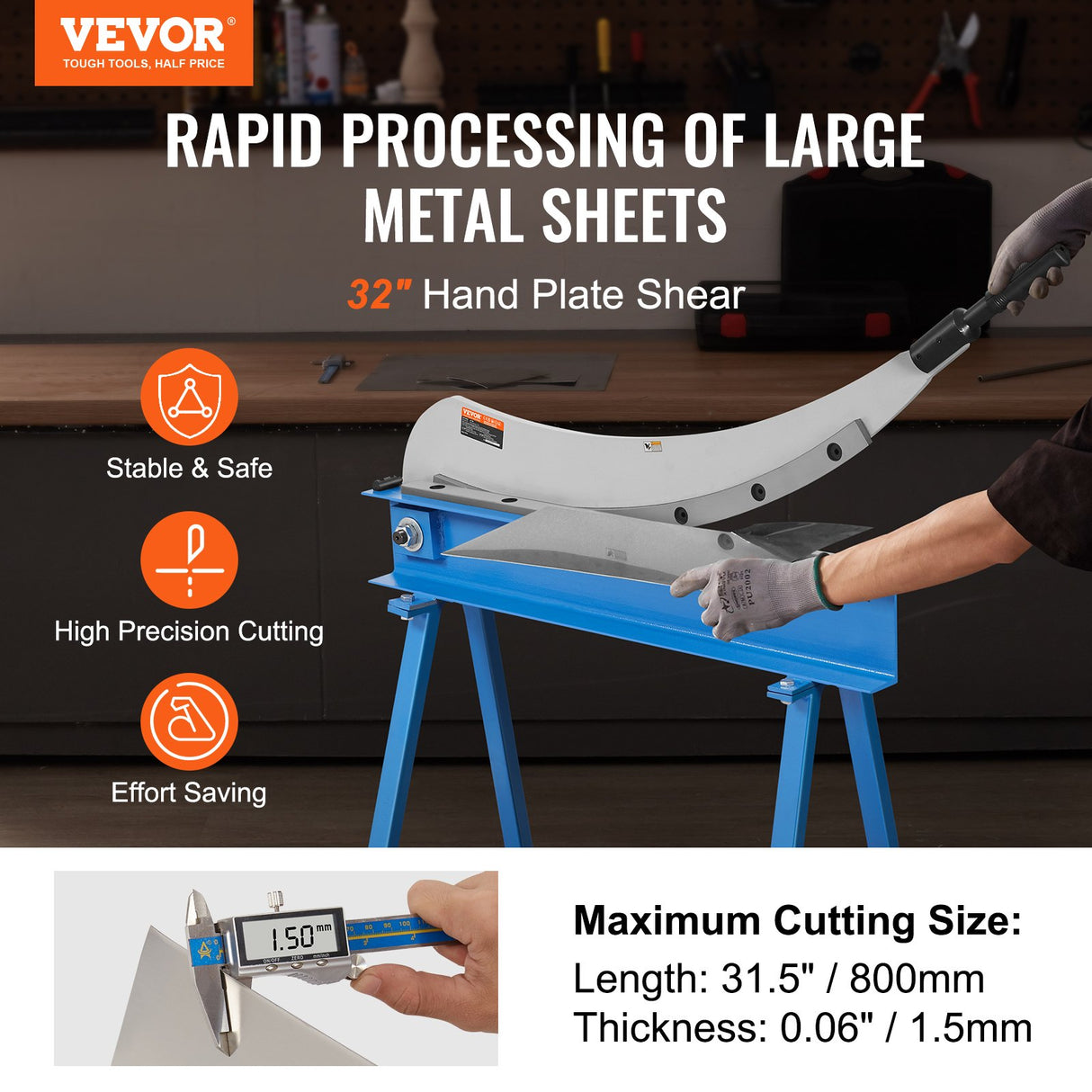 VEVOR 800mm Manual Hand Plate Shear for Metal Sheet Processing, Benchtop Cutter with Q235 Material, for Crafts Thick Steel Crafting, Heavy Duty Roll