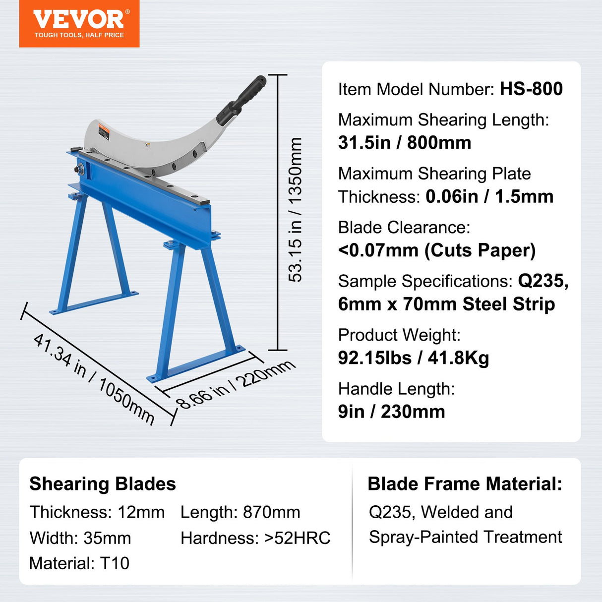 VEVOR 800mm Manual Hand Plate Shear for Metal Sheet Processing, Benchtop Cutter with Q235 Material, for Crafts Thick Steel Crafting, Heavy Duty Roll