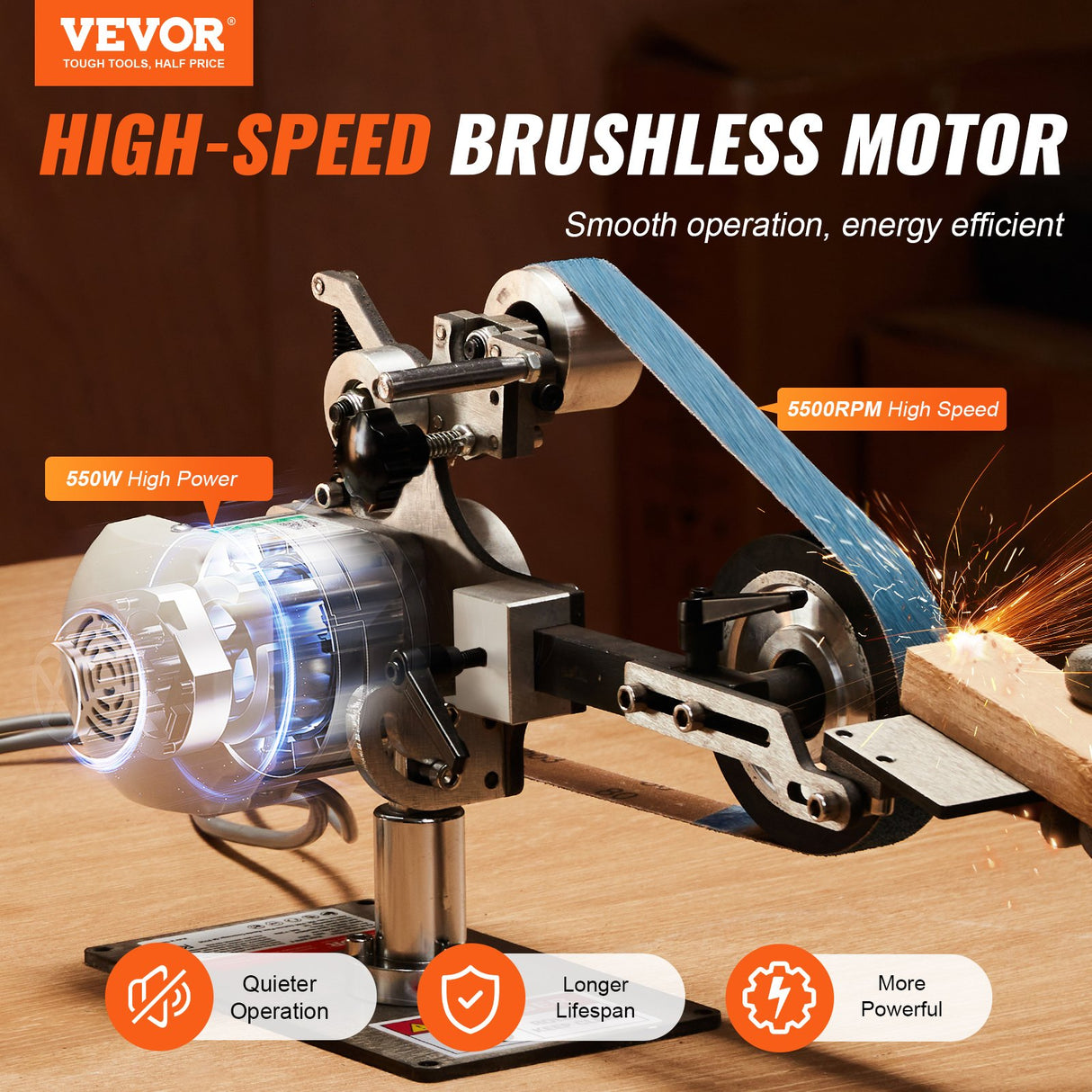 VEVOR Belt Grinder Sander, 30 x 1-Inch Variable Speed Belt Polisher with VFD, 550W Polishing Grinding Machine with 2 Grinding Moulds & 3PCS Sanding