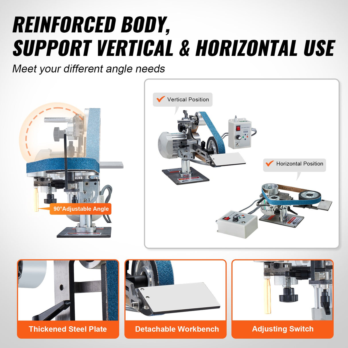 VEVOR Belt Grinder Sander, 30 x 1-Inch Variable Speed Belt Polisher with VFD, 550W Polishing Grinding Machine with 2 Grinding Moulds & 3PCS Sanding