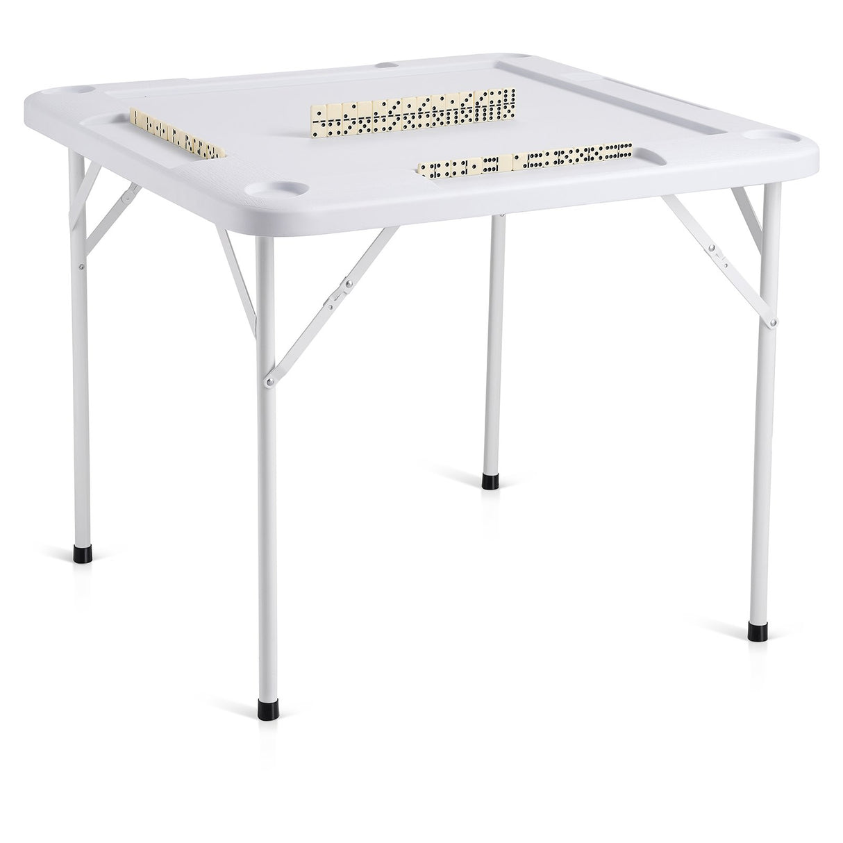 VEVOR Mahjong Table, Square 4 Player Folding Card Table with 4 Cup Holders & 4 Chip Trays, Portable Domino Game Table with 1 Set of Dominoes for