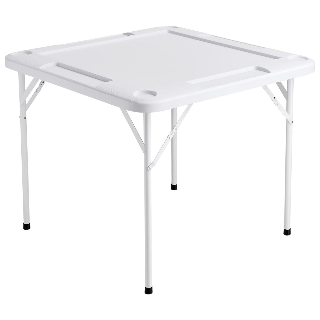 VEVOR Mahjong Table, Square 4 Player Folding Card Table with 4 Cup Holders & 4 Chip Trays, Portable Domino Game Table with 1 Set of Dominoes for Mahjong Poker Puzzles, 90 x 90-inch, White