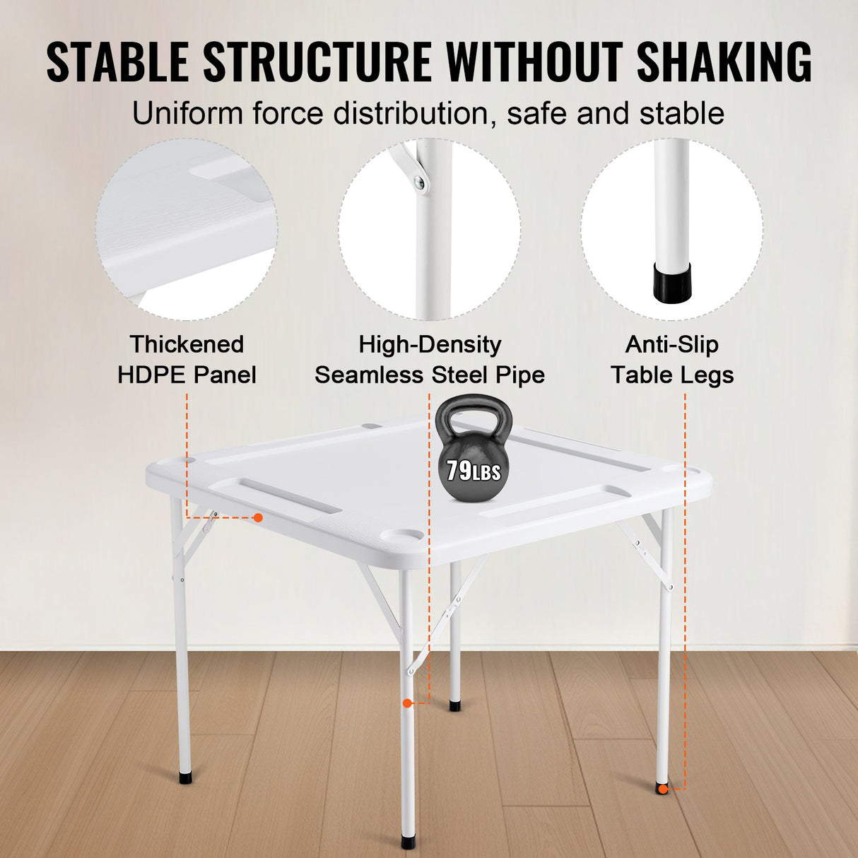 VEVOR Mahjong Table, 4 Player Folding Domino Table with Wear-Resistant Green Tabletop, Portable Square Card Table with 4 Cup Holders & 4 Chip Trays for Mahjong Poker Puzzles, 90 x90-inch