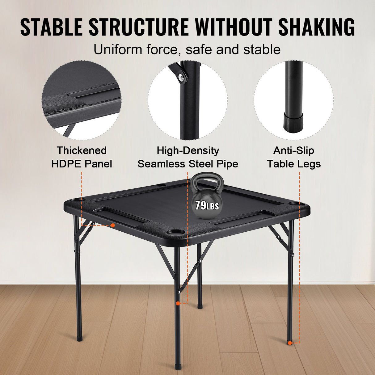 VEVOR Mahjong Table, Square 4 Player Folding Card Table with 4 Cup Holders & 4 Chip Trays, Portable Domino Game Table with 1 Set of Dominoes for