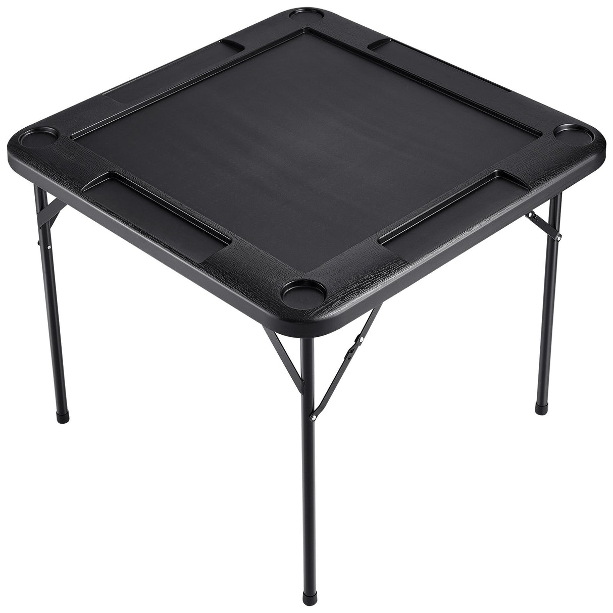 VEVOR Mahjong Table, Square 4 Player Folding Card Table with 4 Cup Holders & 4 Chip Trays, Portable Domino Game Table with 1 Set of Dominoes for Mahjong Poke Puzzles, 90 x 90-inch, Black