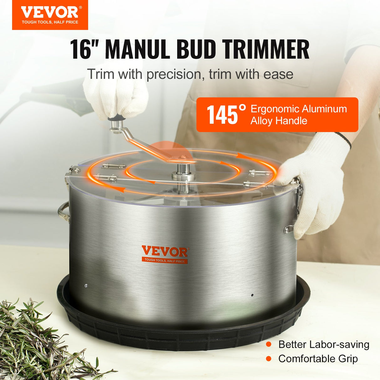 VEVOR Bud Leaf Trimmer, 39.5cm Stainless Steel Manual Bud Trimmer Machine, with Clear PET Cover for Visual Cutting, Hand Pruners Included, for Cutting Leaves, Buds, Flowers, Hydroponic Plants
