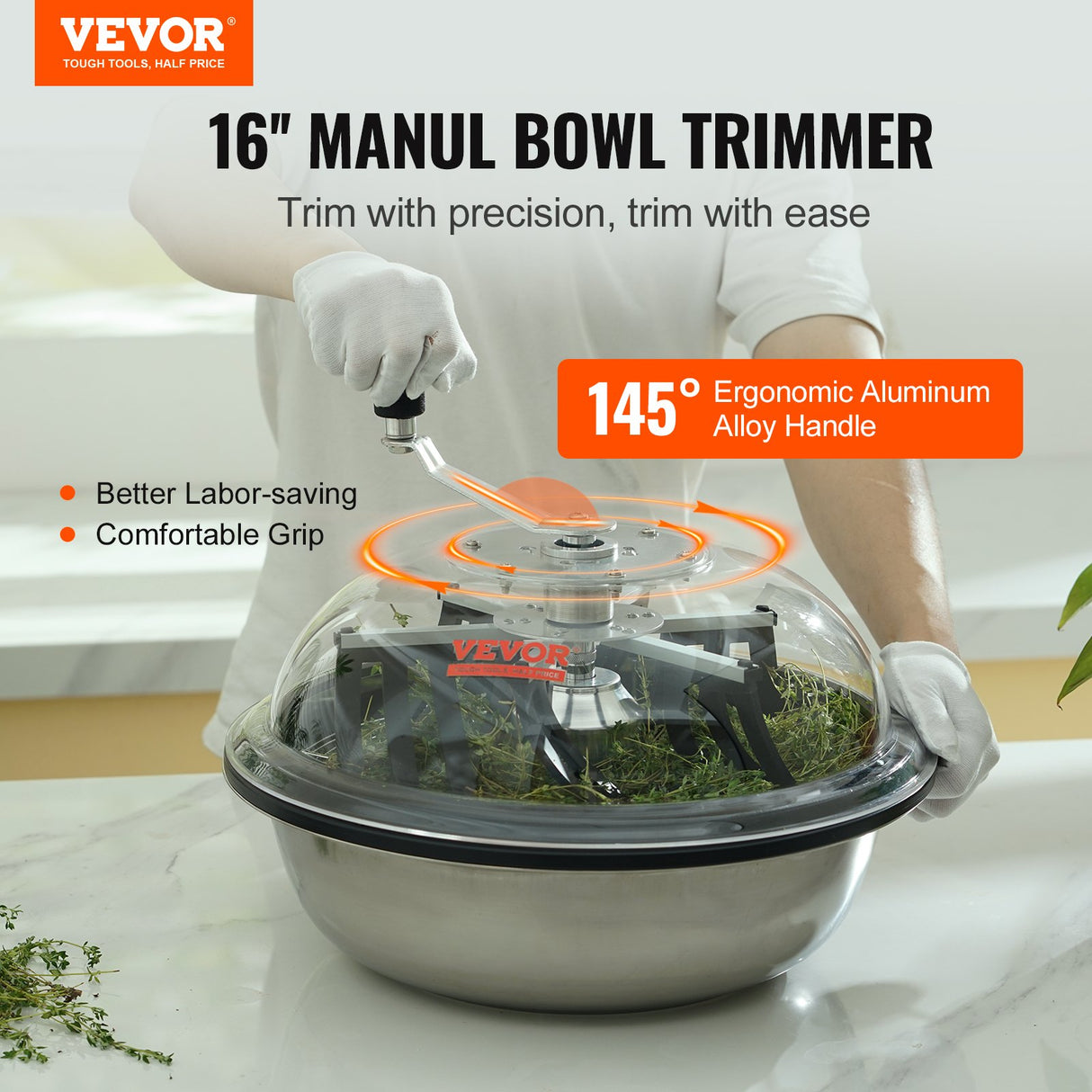VEVOR Leaf Bowl Trimmer 16'' Manual Bud Trimmer with Stainless-Steel Blades