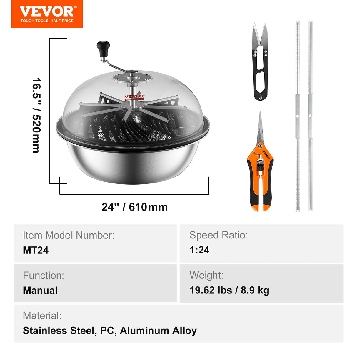 VEVOR Leaf Bowl Trimmer, 24'' Trimmer Bowl, Manual Bud Trimmer with Stainless-Steel Blades for Twisted Spin Cut, Clear Visibility Dome and Hand Pruner Included, for Cutting Leaves, Buds, Flowers
