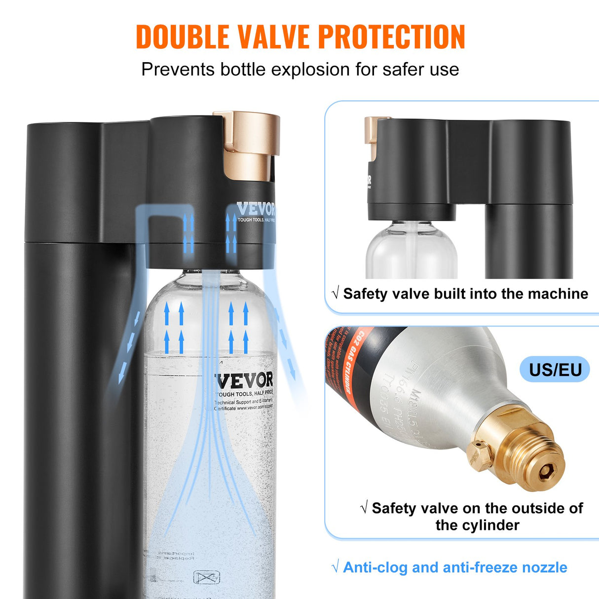 VEVOR Sparkling Water Maker, Soda Maker Machine for Home Carbonating, Seltzer Water Starter Kit with BPA-free 1L PET Bottle, 2 CO2 Cylinders,