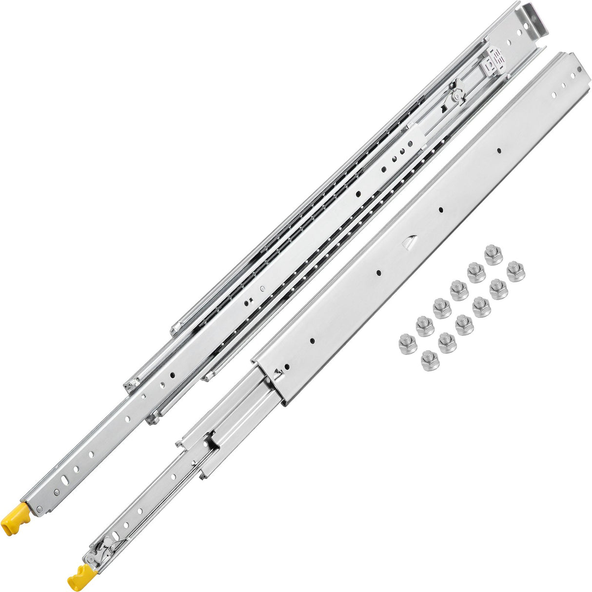 Drawer Slides with Lock, 1 Pair 60 inch, Heavy-Duty Industrial Steel up to 500 lbs Capacity, 3-Fold Full Extension, Ball Bearing Lock-in & Lock-Out, Side Mount