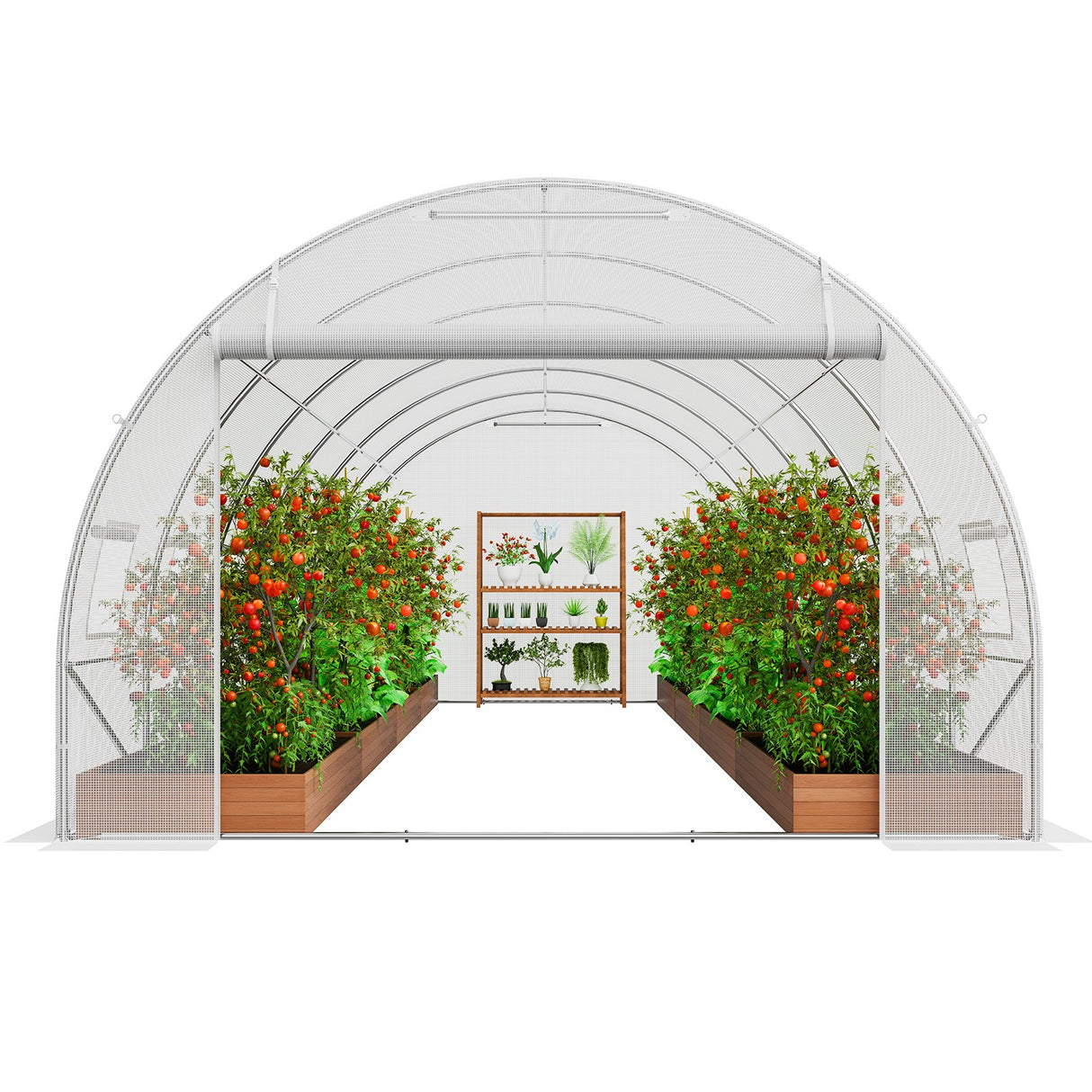 VEVOR Walk-in Tunnel Greenhouse, 19.4x9.7x6.5 ft Hoop House Greenhouse Tunnel, Plant Hot House with Galvanized Steel Frame, White PE Cover, Roll-up Zipper Door and 12 Windows for Outdoor