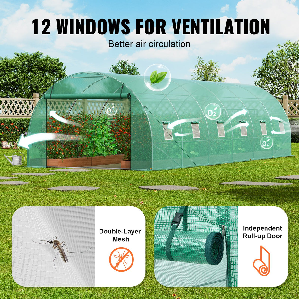 Walk-in Tunnel Greenhouse 29.2x9.7x6.5ft Galvanized Frame PE Cover Green