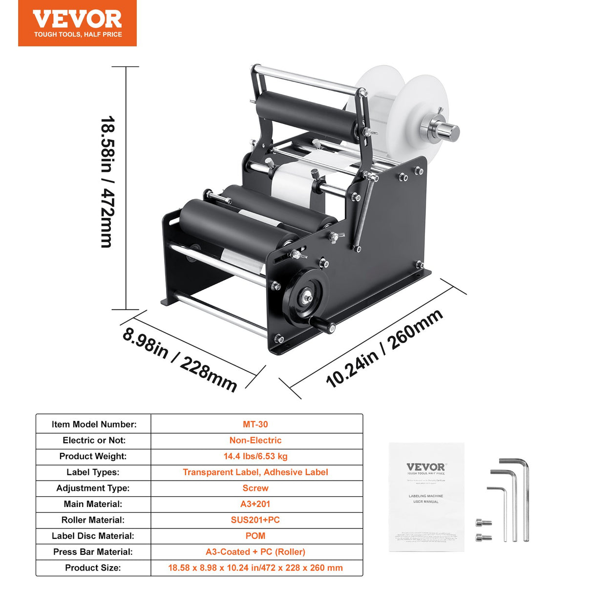 Manual Round Labeling Machine, 15-20pcs/min, Bottle Label Applicator for Round Bottles, Adjustable Manual Round Bottle Labeler Suitable for Round Bottle Diameter 20-120 mm (with Pressing Bar)