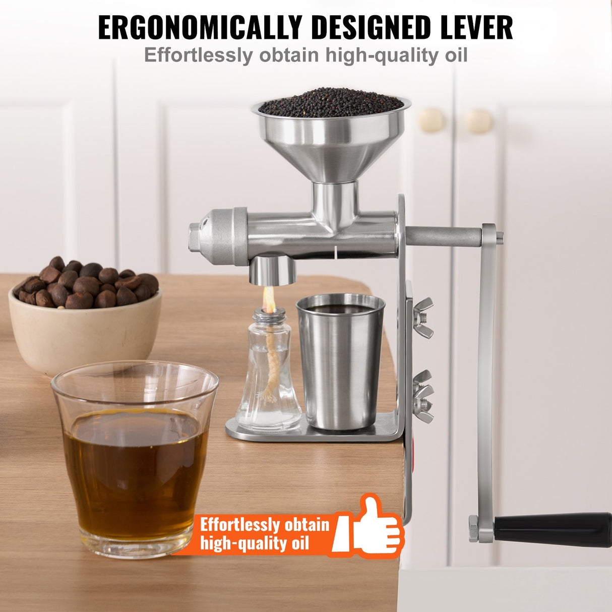 VEVOR Manual Oil Press Machine, Stainless Steel Oil Extractor Machine, Detachable Oil Presser for Effortless Cleaning, Household Oil Expeller for