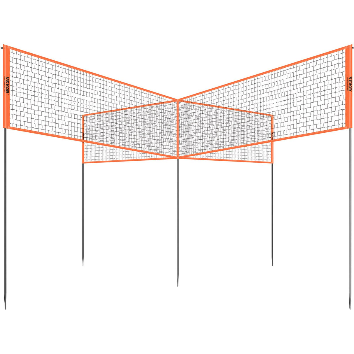 VEVOR 4-Way Volleyball Net, Adjustable Height Badminton Net Set for Backyard Beach Lawn, Outdoor Portable Volleyball Net with Carrying Bag, 4 Square Quick Assemble Game Set For Kids And Adults