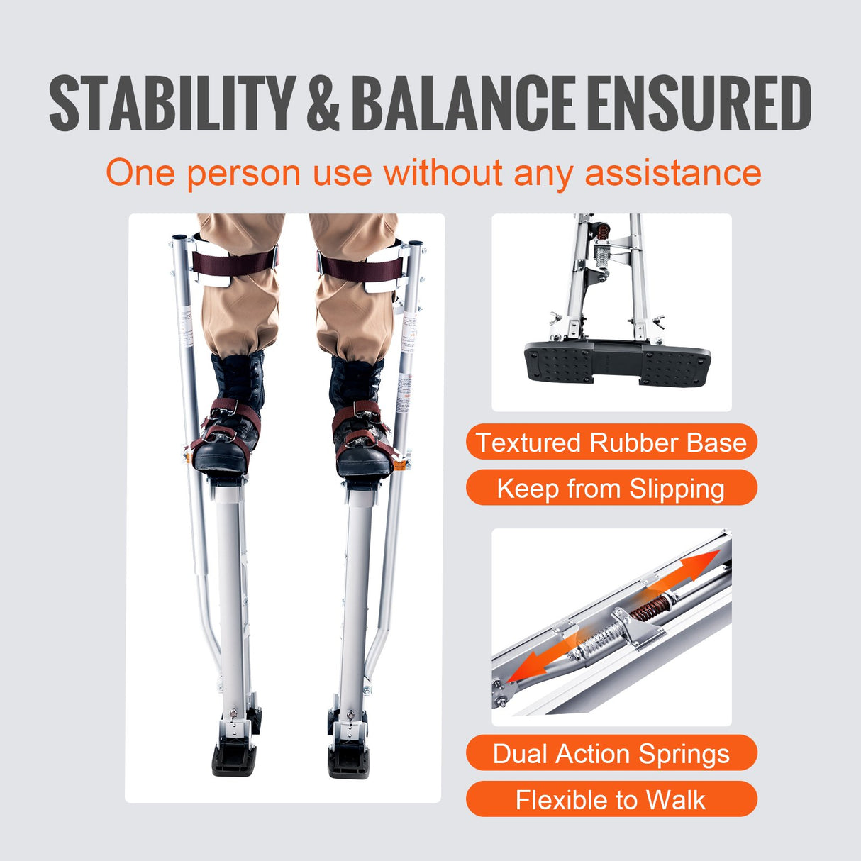 VEVOR Drywall Stilts, 24''-40'' Adjustable Aluminum Tool Stilts with Protective Knee Pads, Durable and Non-Slip Work Stilts for Sheetrock Painting, Walking, Taping, Silver