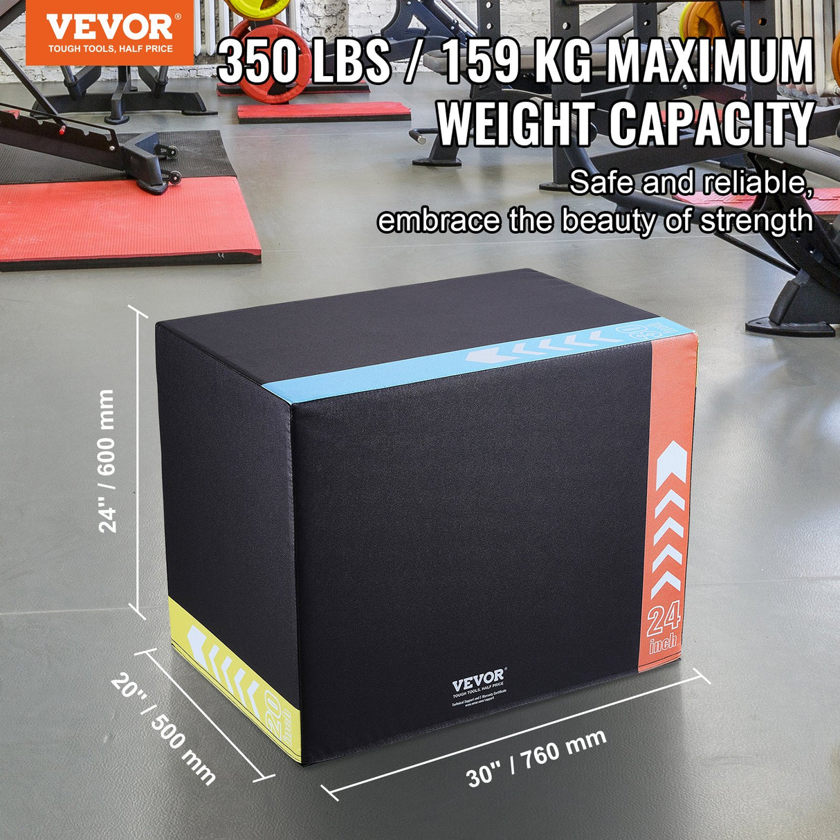 VEVOR 3 in 1 Plyometric Jump Box, 30/24/20 Inch Foam Plyo Box, Platform & Jumping Agility Box, Anti-Slip Fitness Exercise Step Up Box for Home Gym Training, Conditioning Strength Training, Black