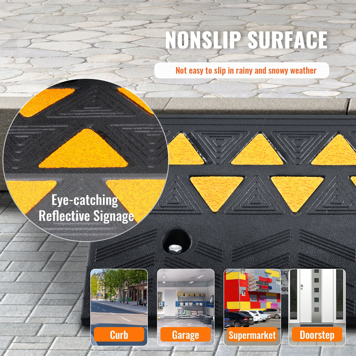 VEVOR Rubber Curb Ramp 10.8 cm Rise Height Sidewalk Curb Ramp, 30 cm Width 50 cm Length Driveway Ramp for Curb, 15T Heavy Duty Rubber Ramp for