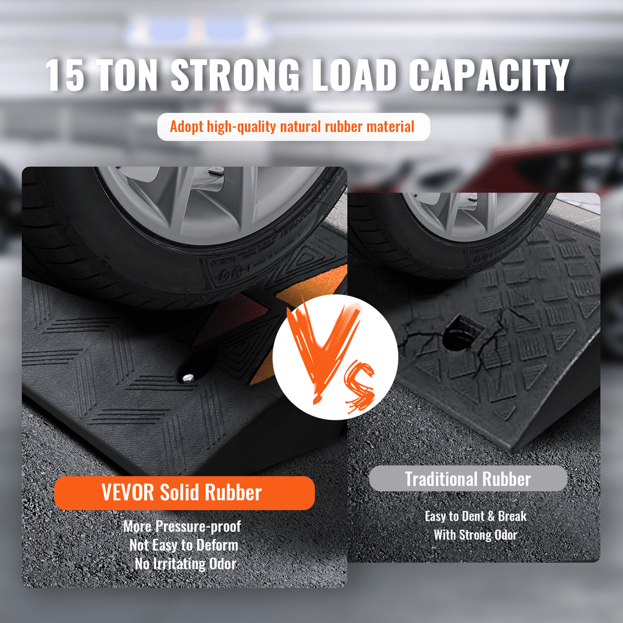VEVOR Rubber Curb Ramp 9.4 cm Rise Height Sidewalk Curb Ramp, 25 cm Width 100 cm Length Driveway Ramp for Curb, 15T Heavy Duty Rubber Ramp for