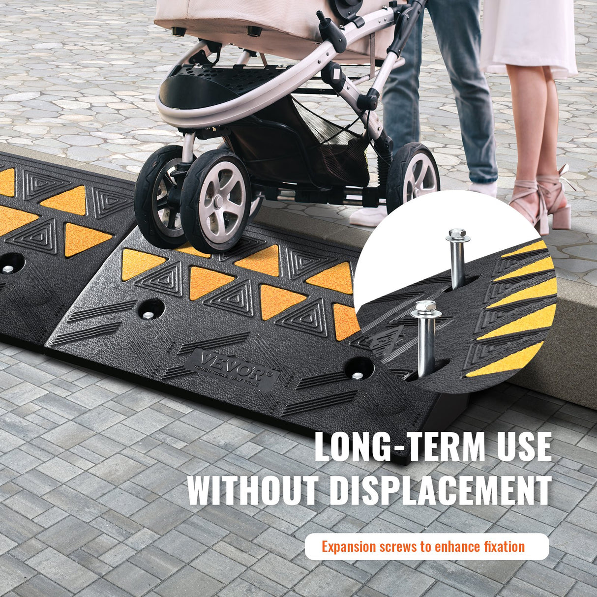 VEVOR Rubber Curb Ramp 2 Pack, 11 cm Rise Height Heavy-Duty 15 tons Load Capacity Threshold Ramps, Driveway Ramps with Stable Grid Structure for Cars, Wheelchairs, Bikes, Motorcycles