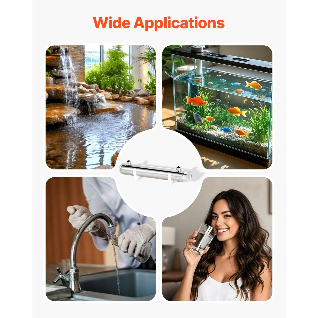 UV Water Purifier, 12W 1GPM, 220V Versatile Ultraviolet Water Purifier Filter with Stainless Steel Housing, Whole House UV Water Filter with Quartz Sleeve Fit for Shower/Drinking/Cleaning