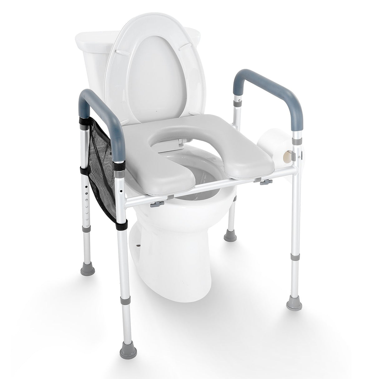 VEVOR Raised Toilet Seat, 7-Position Height Adjustment 655-805 Mm, 158.7 kg Weight Capacity, with Comfort Padded Aluminum Frame, Universal Toilet Seat Riser, for Elderly, Handicap, Pregnant, Medical