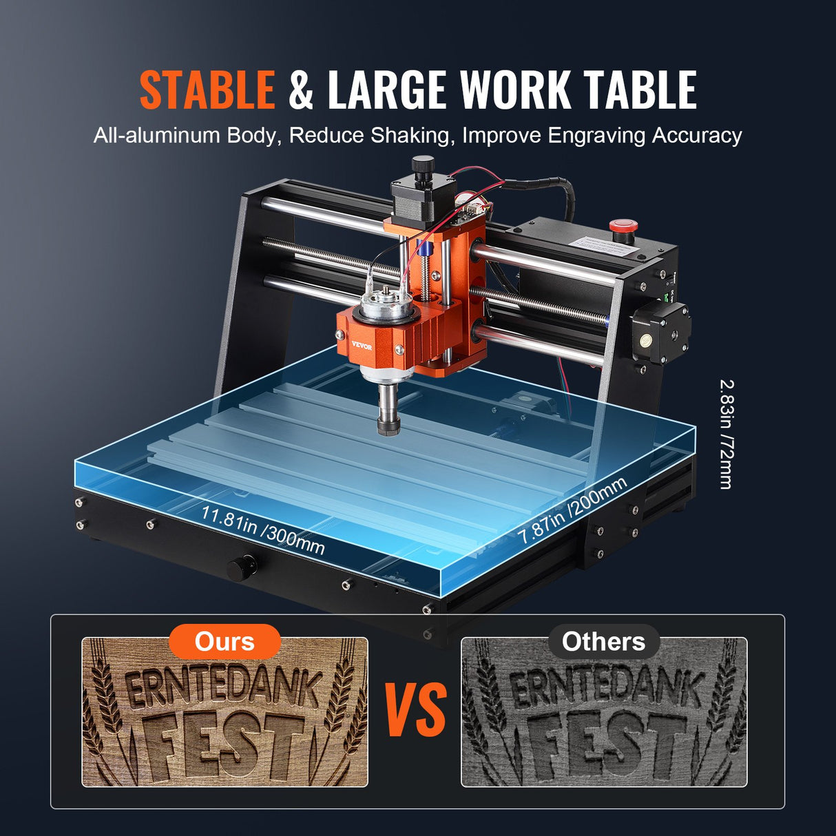 CNC Router Machine, 120W, 3 Axis GRBL Control Wood Engraving Carving Milling Machine Kit, 11.81 x 7.87 x 2.83 in / 300 x 200 x 72 mm Working Area 1200 RPM for Wood Acrylic MDF PVC Plastic Foam