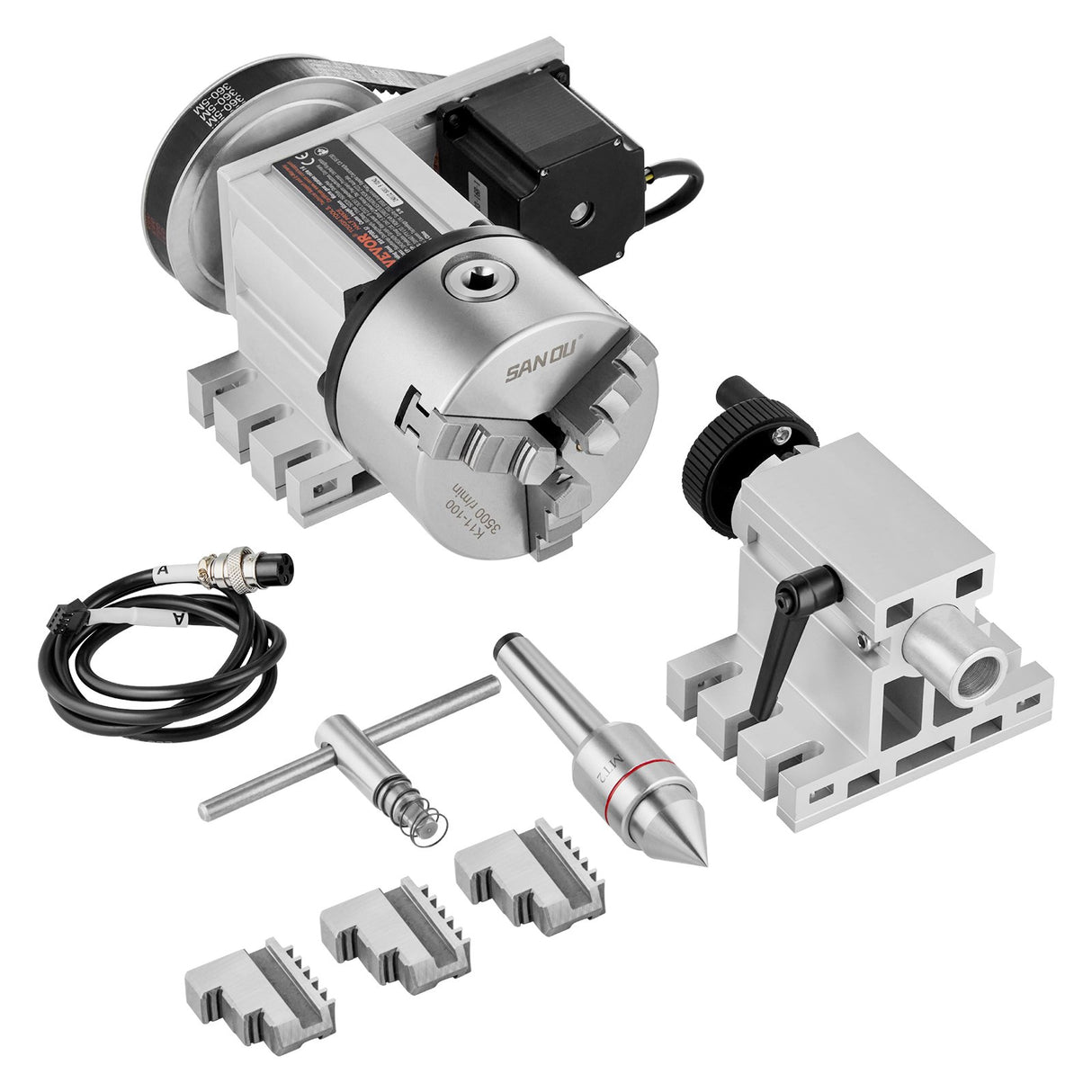 VEVOR Dividing Head, K11-100mm 3-Jaw Chuck, CNC Router Milling Machine Rotational Axis 4th Axis A Axis Indexing Head, 65 mm Center Height MT2 Tailstock 6:1 Gear Ratio, Universal for Engraving