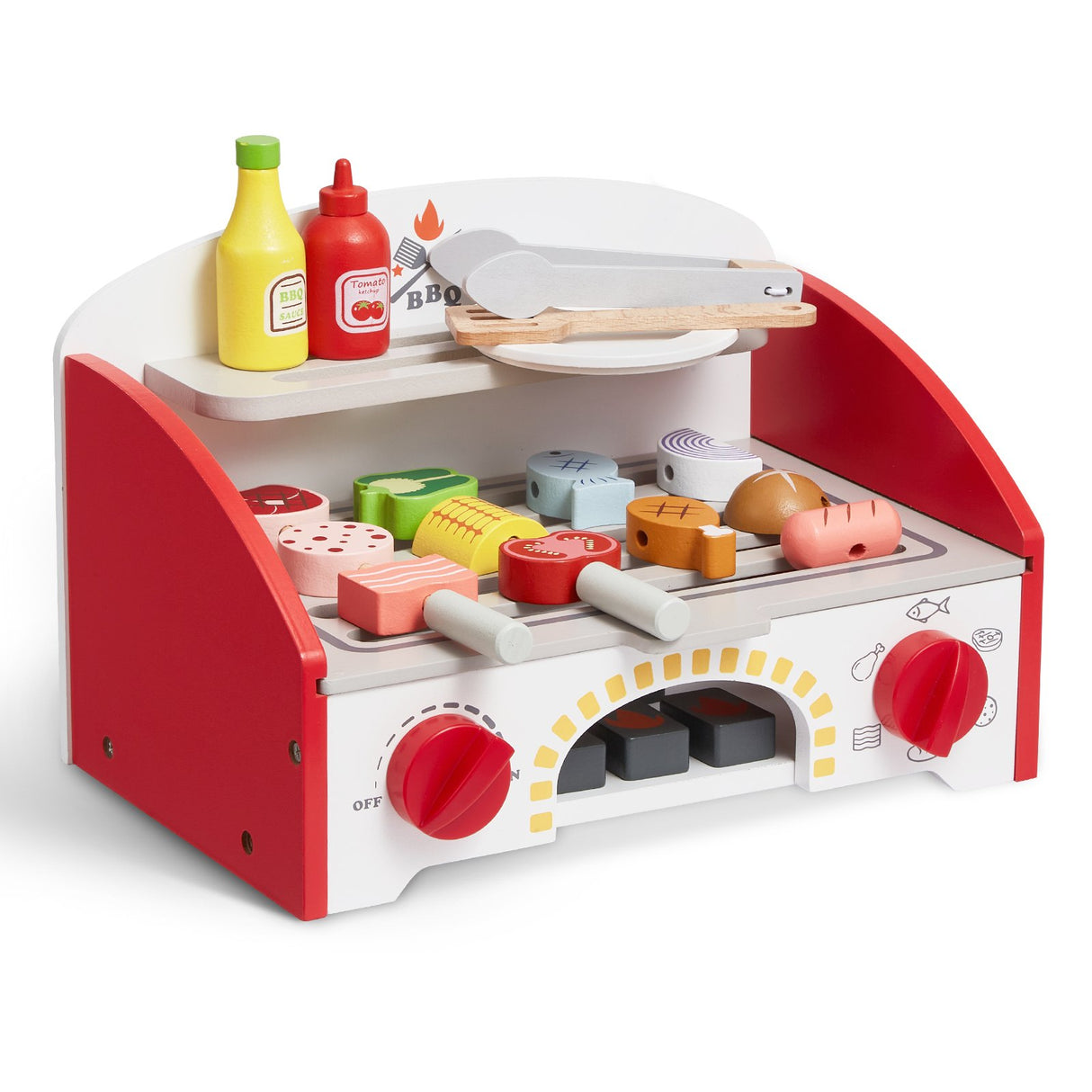 VEVOR 26 PCS Kids BBQ Grill Playset Wooden Cooking Grill Toy Set Pretend Sound