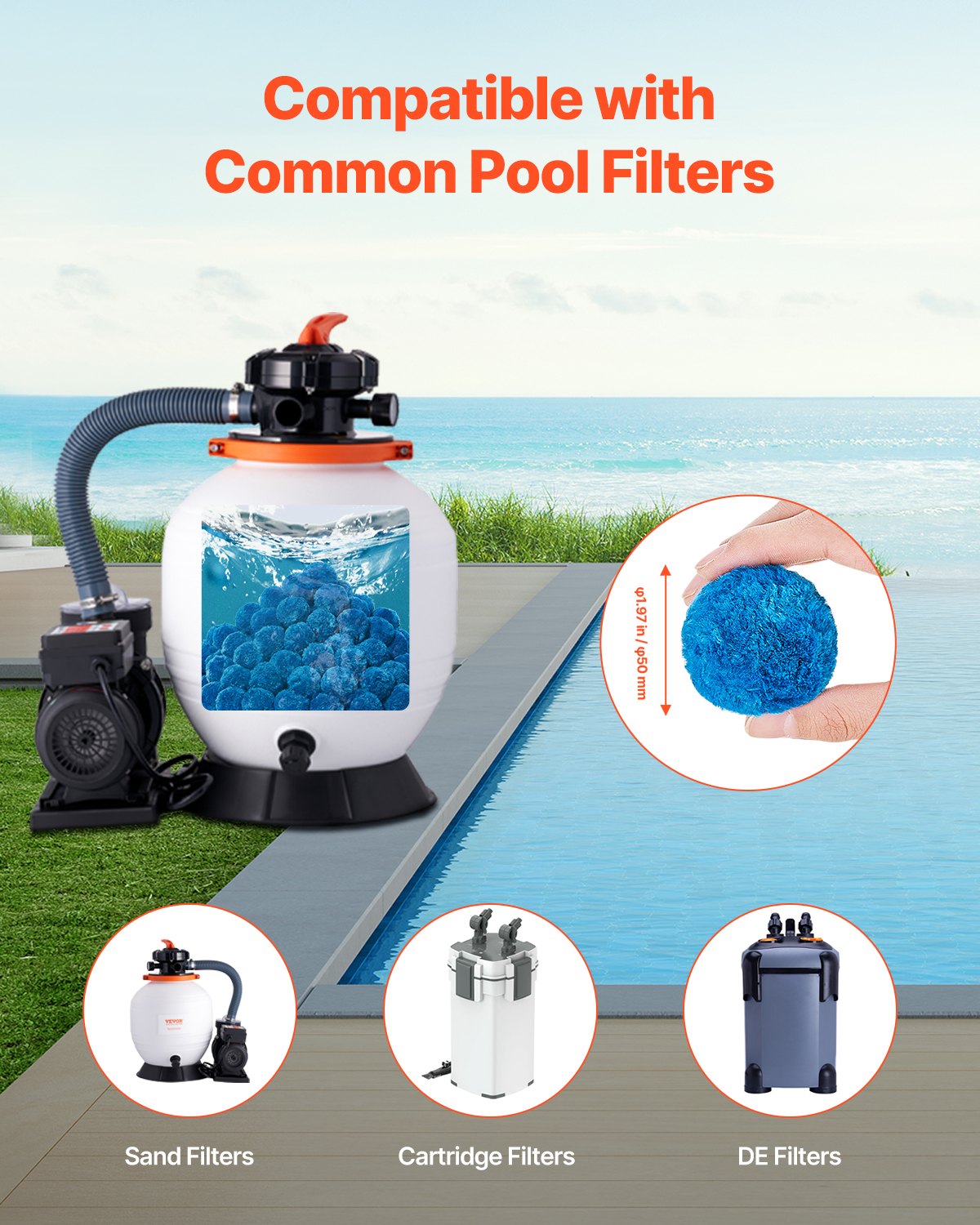 VEVOR Pool Filter Balls for Sand Filter Pump Swimming Pool 0.71 kg Reusable Blue