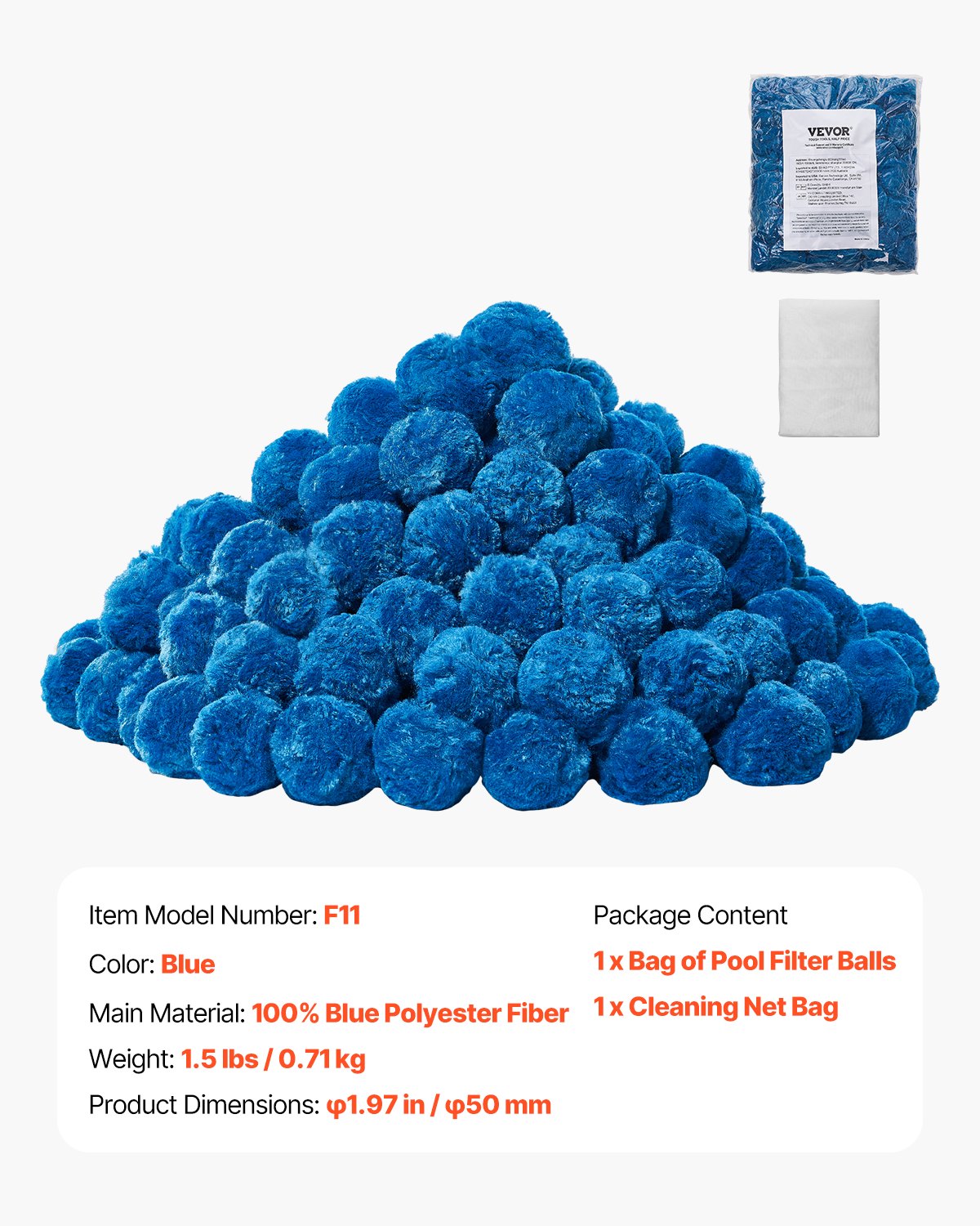 VEVOR Pool Filter Balls for Sand Filter Pump Swimming Pool 0.71 kg Reusable Blue