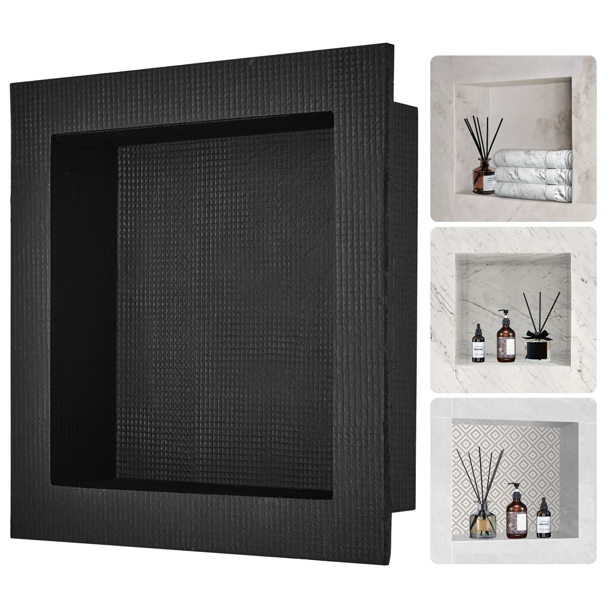 VEVOR Shower Niche Ready for Tile 40.64 x 40.64 cm, Single Shelf Organizer, Square Corners Wall-inserted Niche Recessed, Sealed Protection Modern Soap Storage Niche for Shower Bathroom, Black