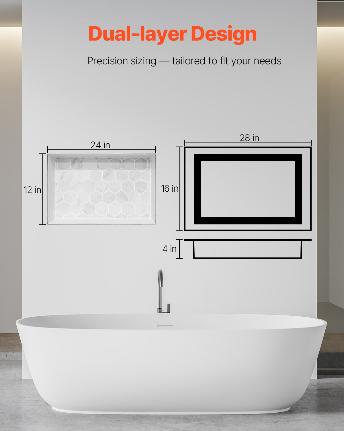 VEVOR Shower Niche 40.6 x 71.1 x 10.2 cm Recessed Wall Shelf for Bathroom