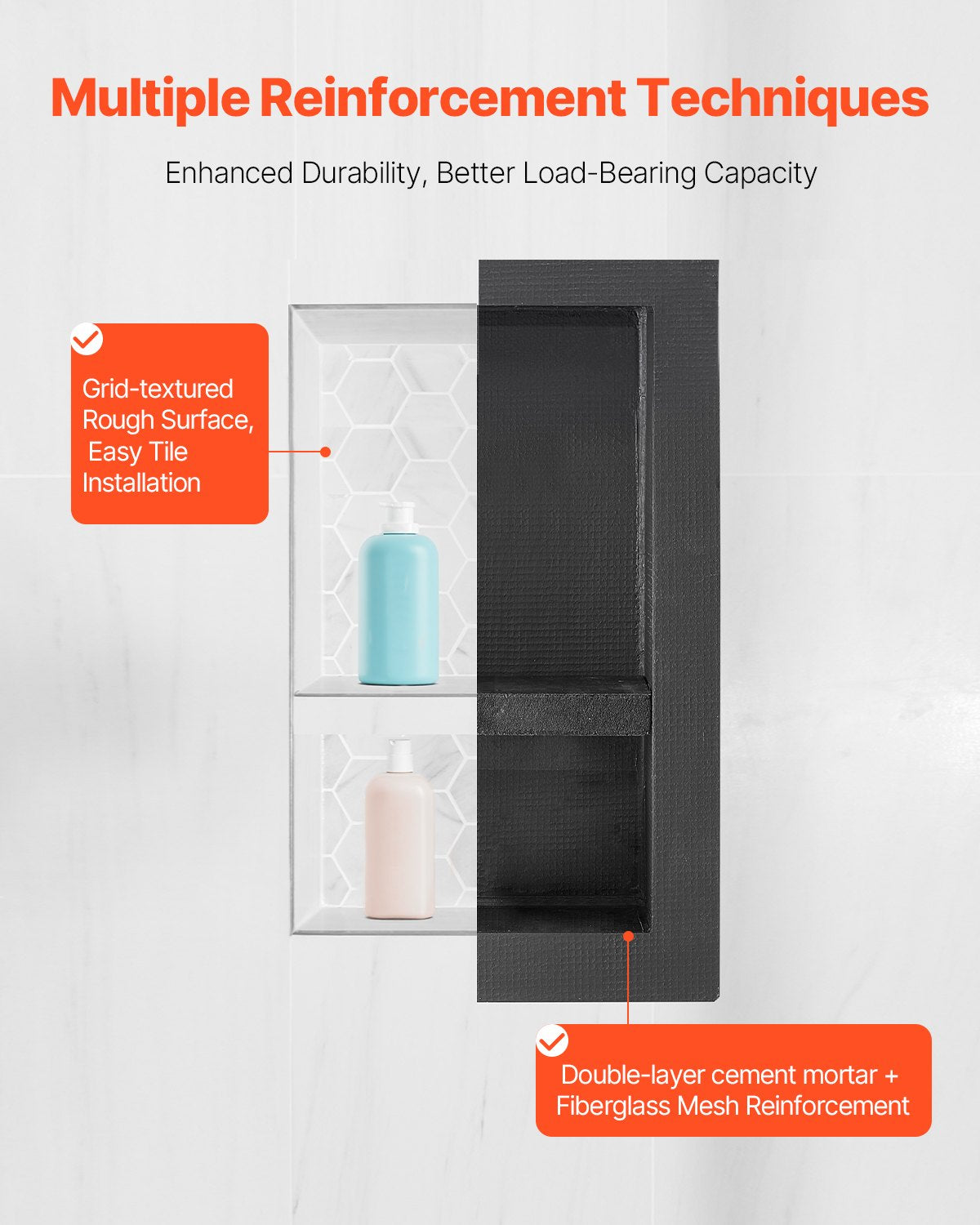 VEVOR Shower Niche 40.6 x 61+40.6 x 61 cm Recessed Wall Organizer Bathroom