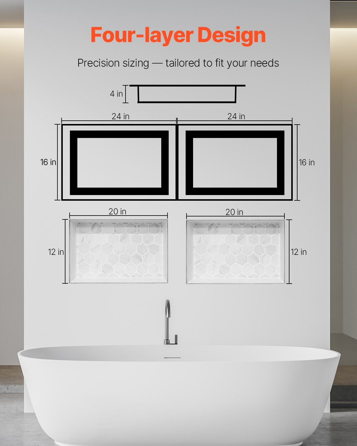 VEVOR Shower Niche 40.6 x 61+40.6 x 61 cm Recessed Wall Organizer Bathroom