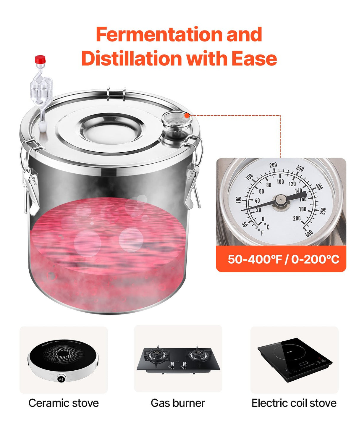 VEVOR Moonshine Still Water Alcohol Distiller 13.2Gal w/Thumper Keg & Water Pump