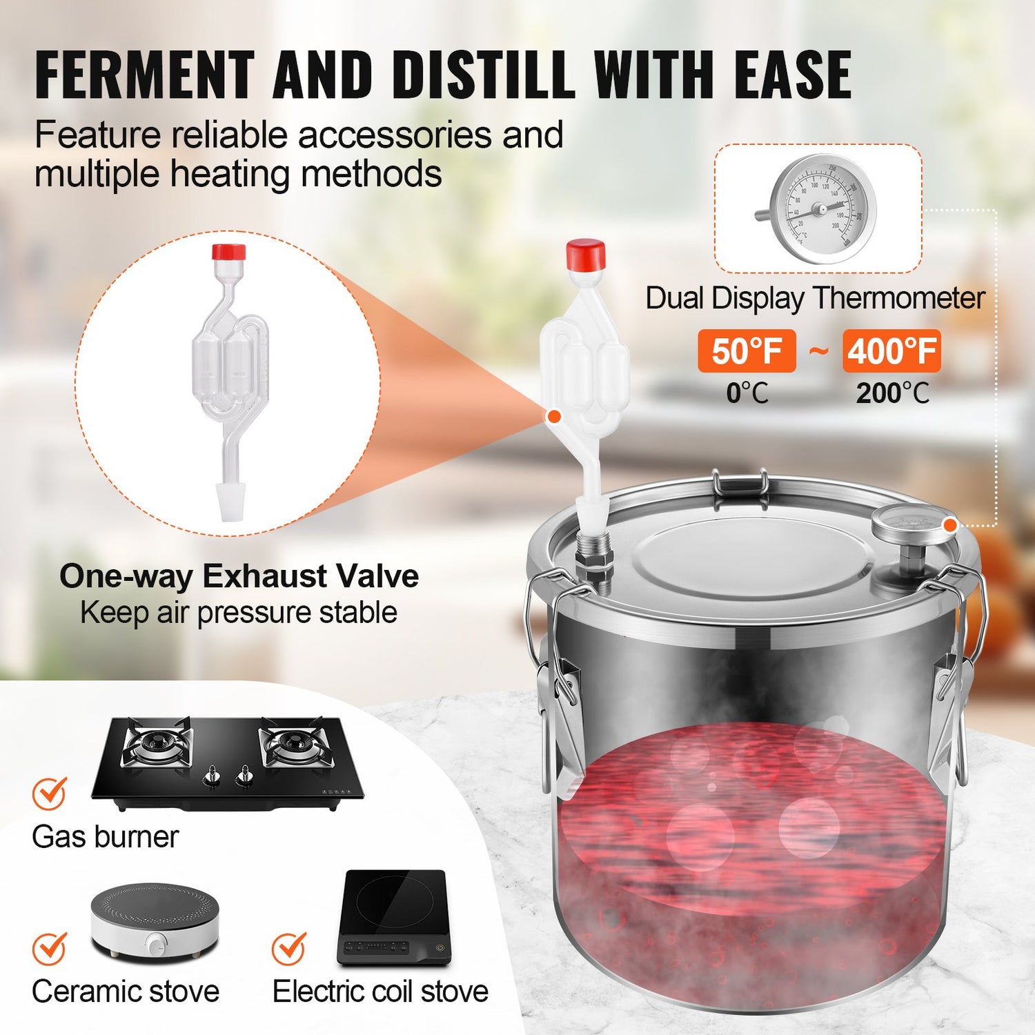 VEVOR Moonshine Still Water Alcohol Distiller 3Gal w/ Water Pump Stainless Steel